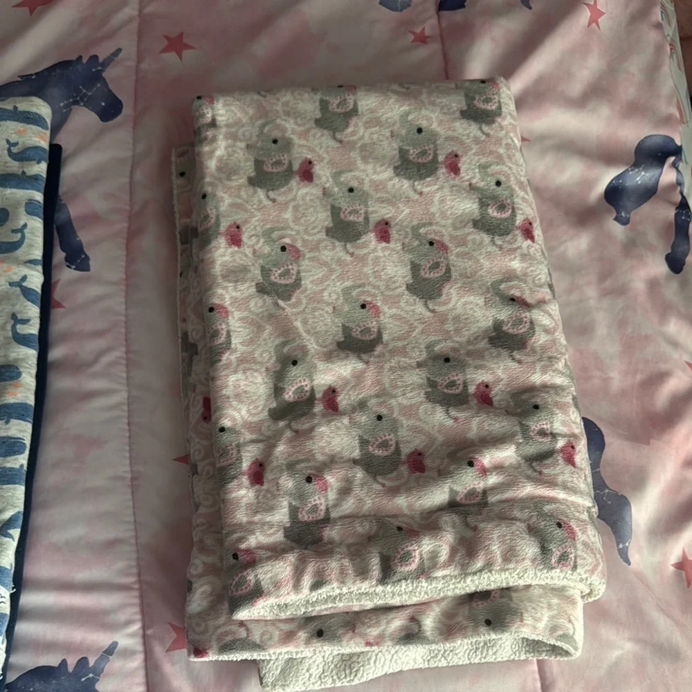 3 Navy, Blue, and Cream Whale Print baby Blankets